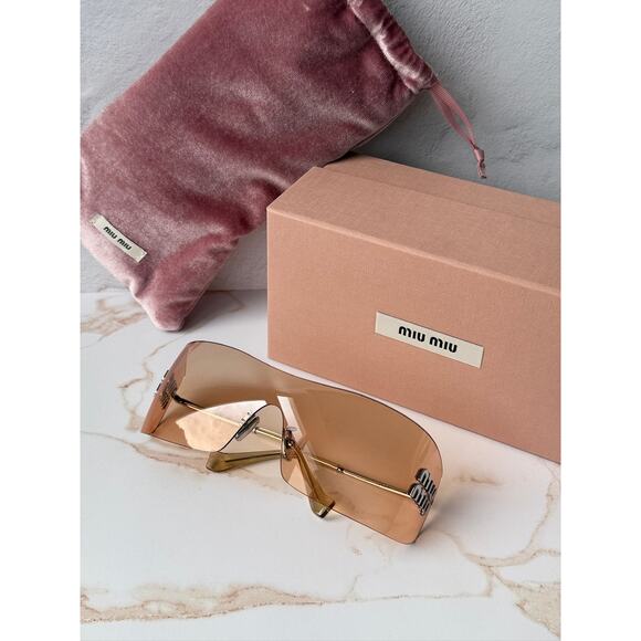 NEW Miu Miu MU B53 Mask Sunglasses in Silver Orange $632 main image 6
